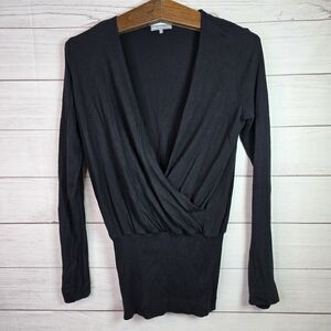 James Perse Sweater Womens Size 4 Black Wrap Style Knit Long Sleeve Drapey
